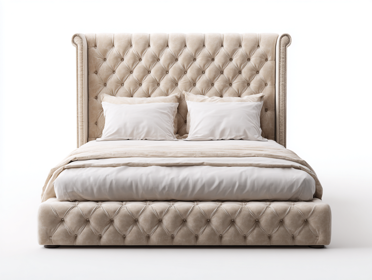 Lit double en velours capitonné 200x160x130 cm - beige - design élégant