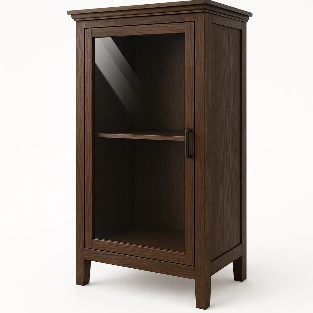 Vitrine en bois plaqué noyer avec porte en verre trempé 60 x 110 x 40 cm