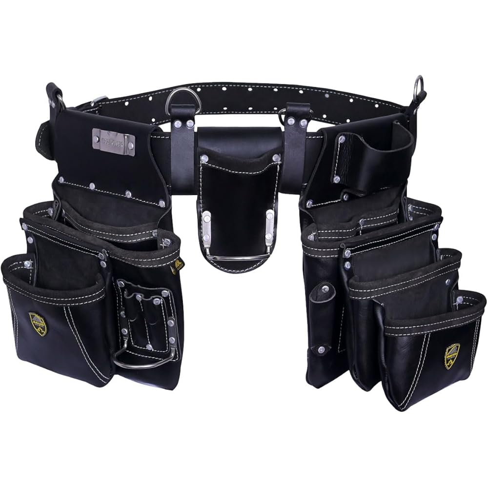 ZAKCO PRO-19 Ceinture à outils en cuir véritable, multi-poches, ceinture à outils de charpentier, pochettes en cuir réglables, ceinture à outils pour charpentier, bricoleur et couvreur : Bricolage
