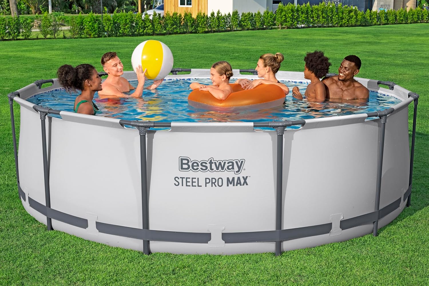 Bestway Steel Pro Max Frame Kit Piscine avec Pompe à Filtre Ø 366 x 100 cm, Gris Clair, Ronde