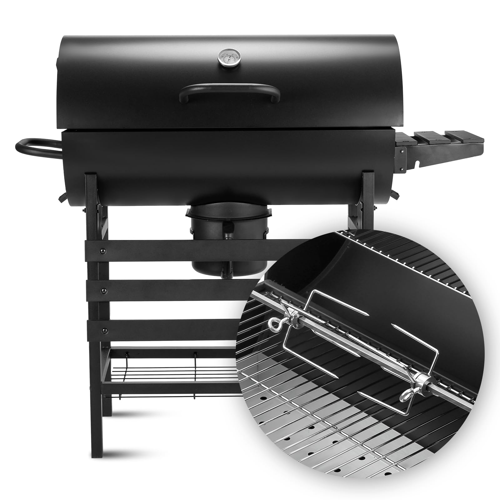 TEENO Barbecue Charbon de Bois,avec Grille de Cuisson XXL,Gants Anti-BrûLures, ThermomèTre,Tiroir à Cendres, éVent RéGlable,Grand Barbecue au Charbon de Bois(Upgraded (with Chicken Grill))