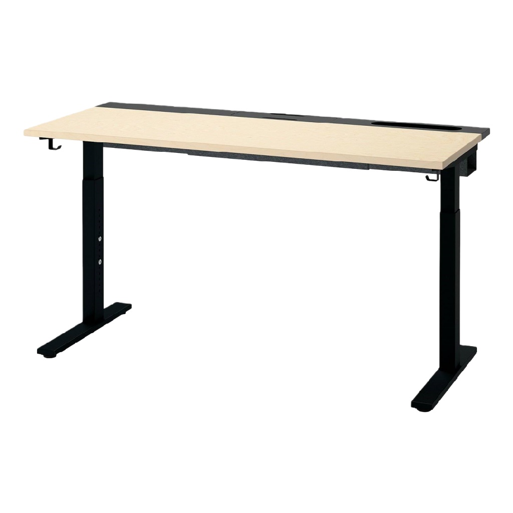 Bureau réglable en hauteur électrique avec plateau en bois clair — Noir et érable