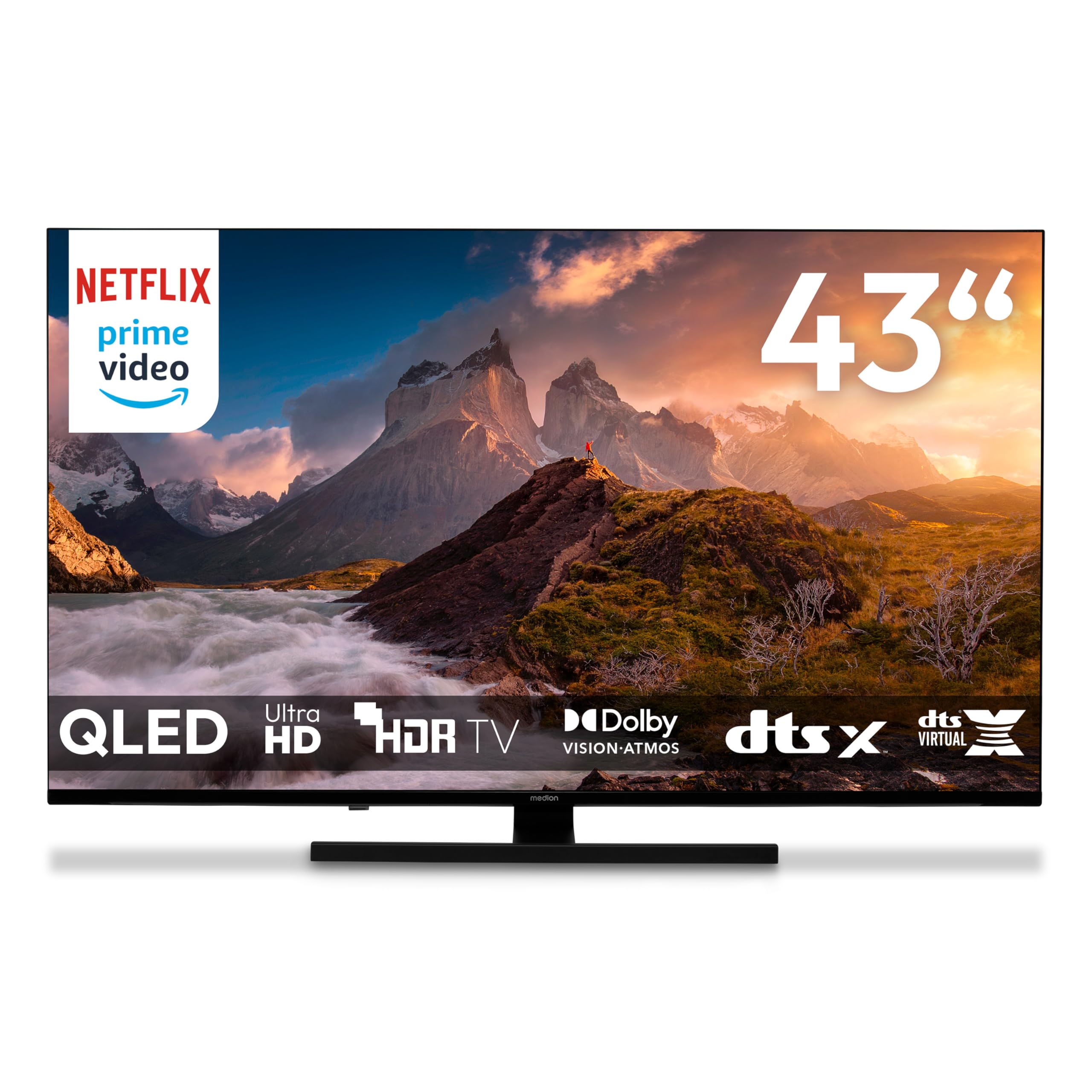 MEDION TV 43 Pouces (108 cm) QLED Television (Smart TV, 4K, Dolby Vision HDR, Prime Video, Disney+, Dolby Atmos, DTS X, Compatible avec Google TV, PVR