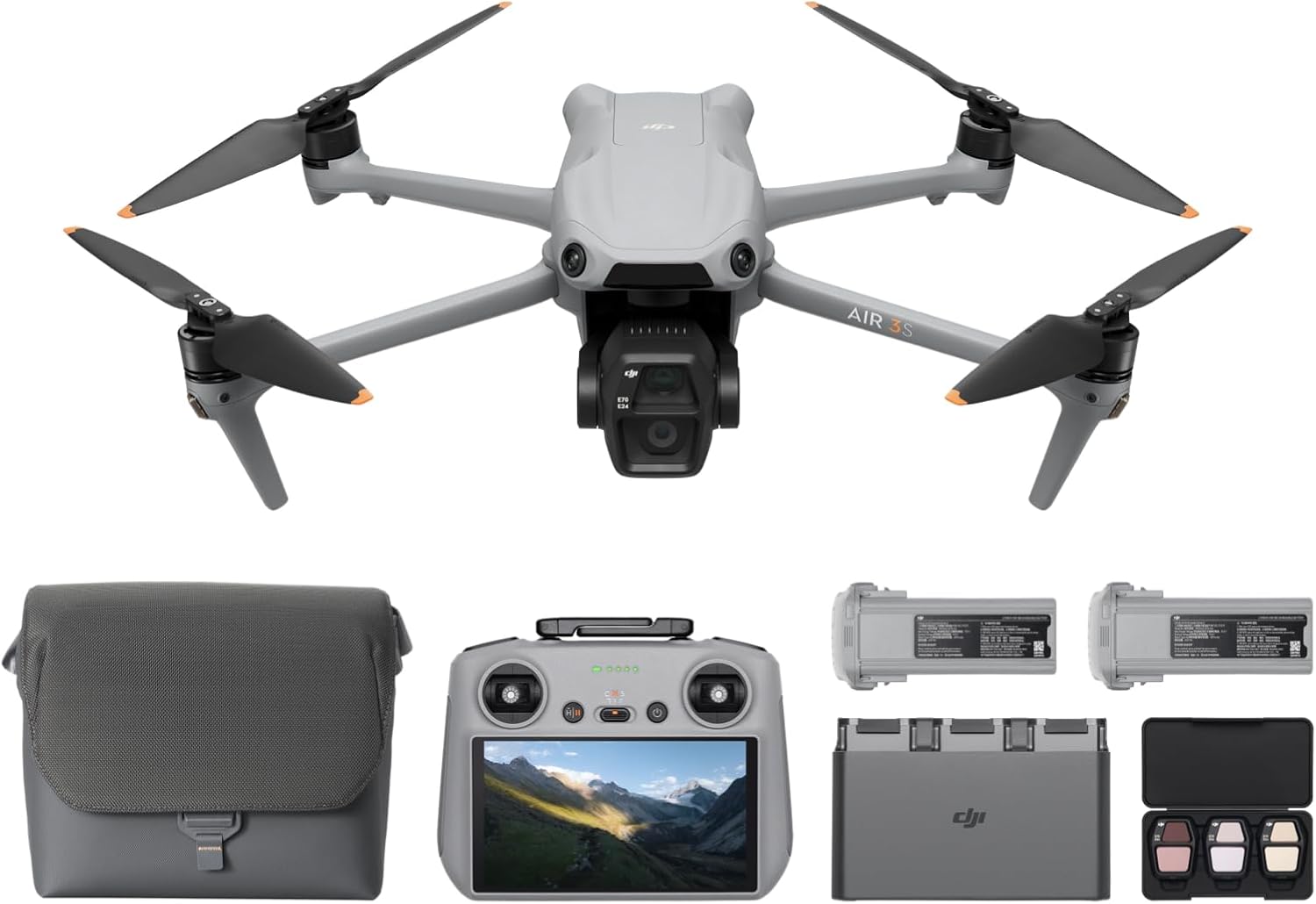 DJI Air 3S (RC-N3), drone avec caméra 4K, drone à double cam avec capteur CMOS grand-angle 1'', vidéo HDR 4K/60 ips et 14 stops de plage dynamique, temps de vol max. de 45 min, transmission sur 20 km