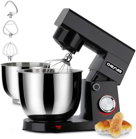 Robot Patissier CHeflee,1500 W Robot Patissier,avec Bol en Acier Inoxydable de 4,5 et 5,5 L,10 P Vitesse,avec Crochet Mélangeur,Crochet Pétrisseur,Fouet et Protection Anti Eclaboussures (Noir） : Cuisine et Maison