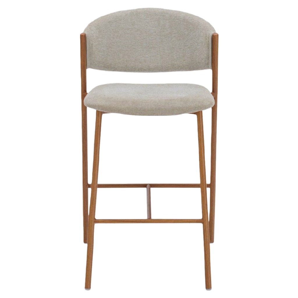 Tabouret de bar en tissu beige et bois clair