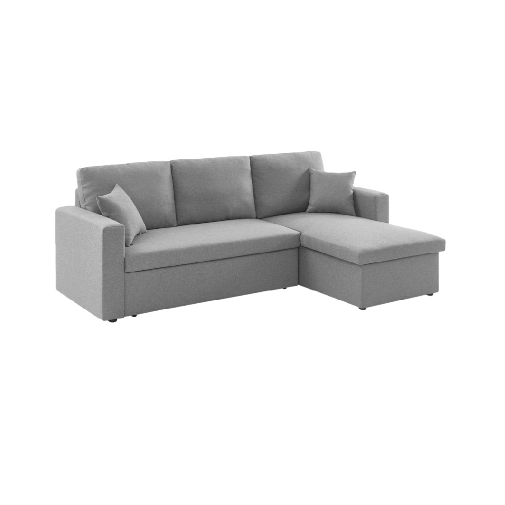 Canapé d’angle convertible avec rangement en tissu gris