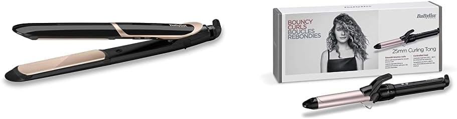 BaByliss Boucleur Curling Tong 25mm pour des Boucles Rapides et Rebondies C325E & Lisseur Super Smooth 235 avec Technologie Titanium-Céramique et Ionique avec mode protection de chaleur ST393E