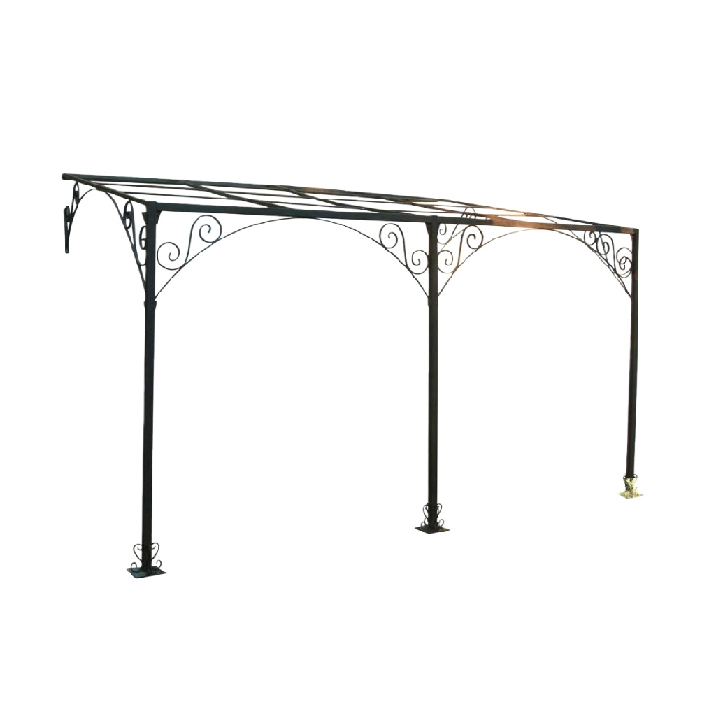 Auvent Adossé en Métal Forgé – Structure Décorative avec Toit Transparent