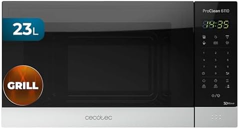 Cecotec Micro ondes avec Gril de 23 L ProClean 6110 Comptoir. 1280W, Numérique, Revêtement Ready2Clean et Technologie 3DWave, Écran LED, Noire, avec finitions en Acier inoxydable : Cuisine et Maison