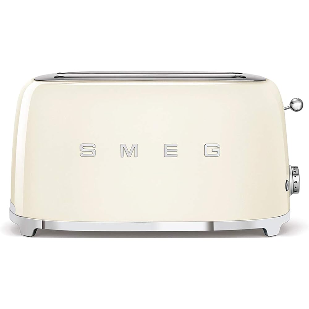 Smeg, Grille-pain 4 Tranches TSF02CREU, 2 Fentes 36 mm, 6 Niveaux de Brunissage, Fonction Chauffage, Décongélation et Bagel, Éjection Automatique du Pain, Ramasse Miettes, 1500 W, Crème : Cuisine et Maison