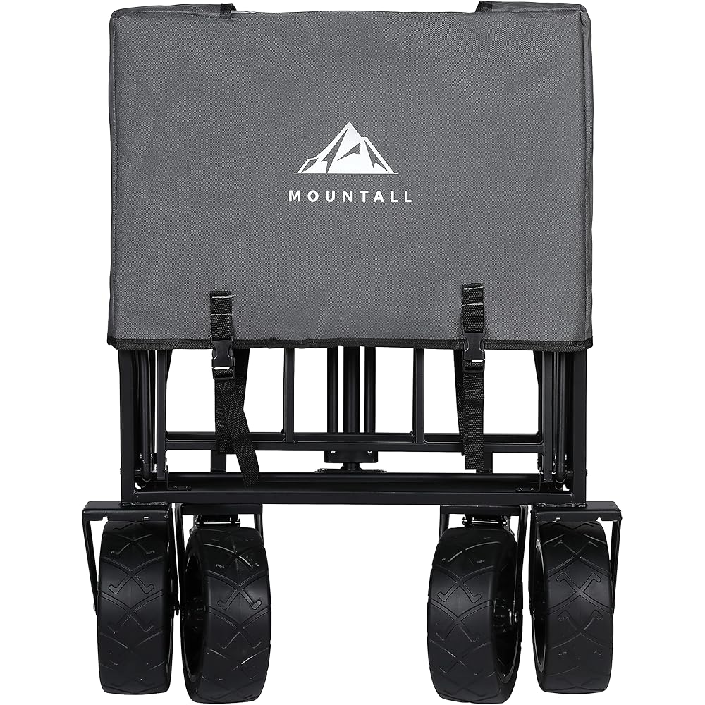 Chariot pliable robuste avec grande roue, chariot de transport en plein air, remorque de jardin, chariot utilitaire avec housse (gris) : Cuisine et Maison