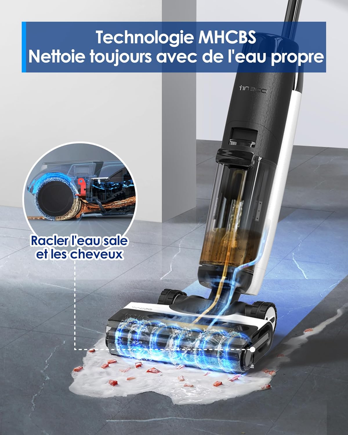 Tineco Floor One S7 Pro/S7 Series Aspirateur Laveur Sec Et Humide Intelligent sans Fil pour Sols Durs, Écran Digital LED, Grande Autonomie, Parfait pour Les Tâches Tenaces et Les Poils d’Animaux