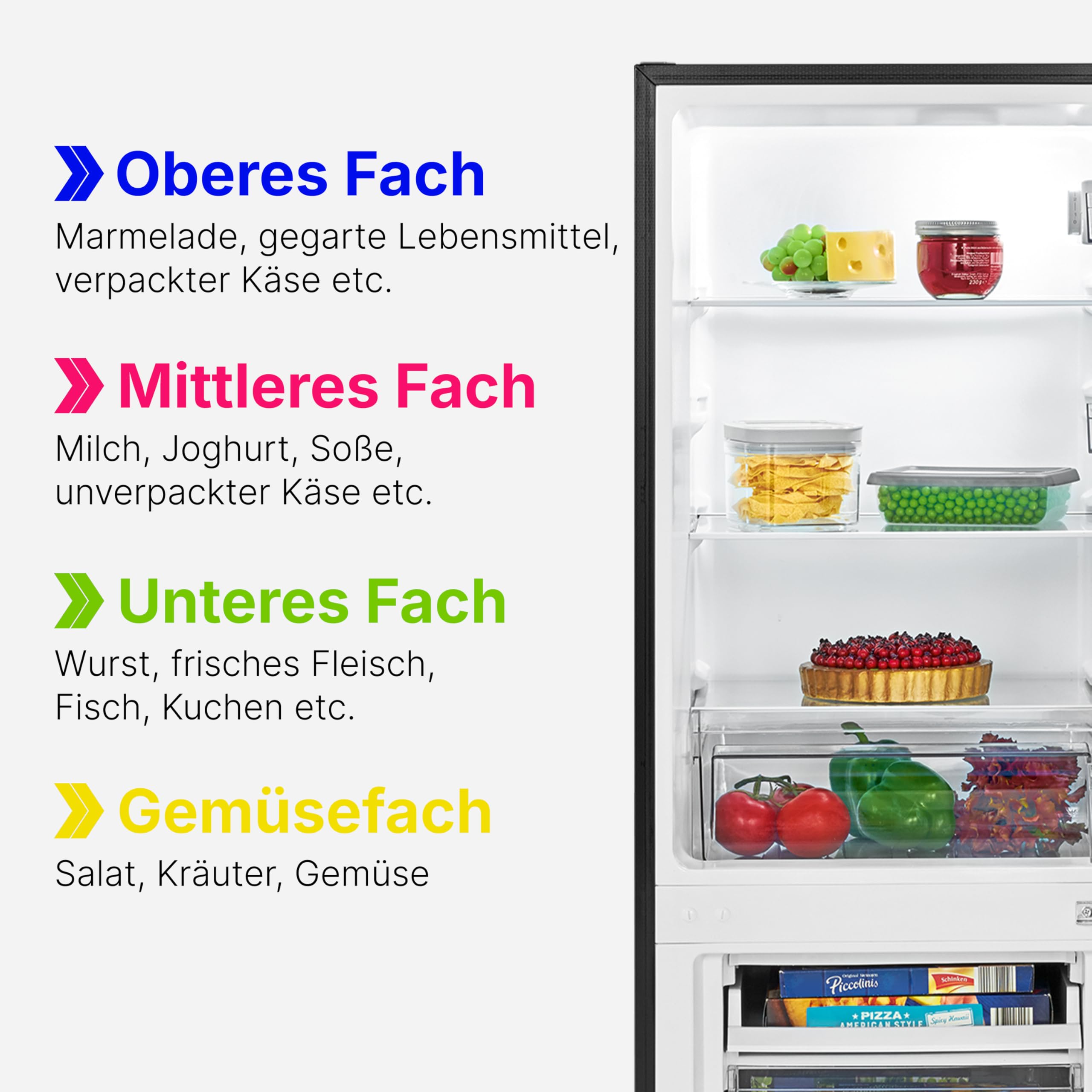 Bomann, Réfrigérateur et Congélateur 173L KG7359-Noir, 121L Réfrigérateur, 52L Congélateur 4 Étoiles, Contrôle Température, Éclairage LED, Design Réve