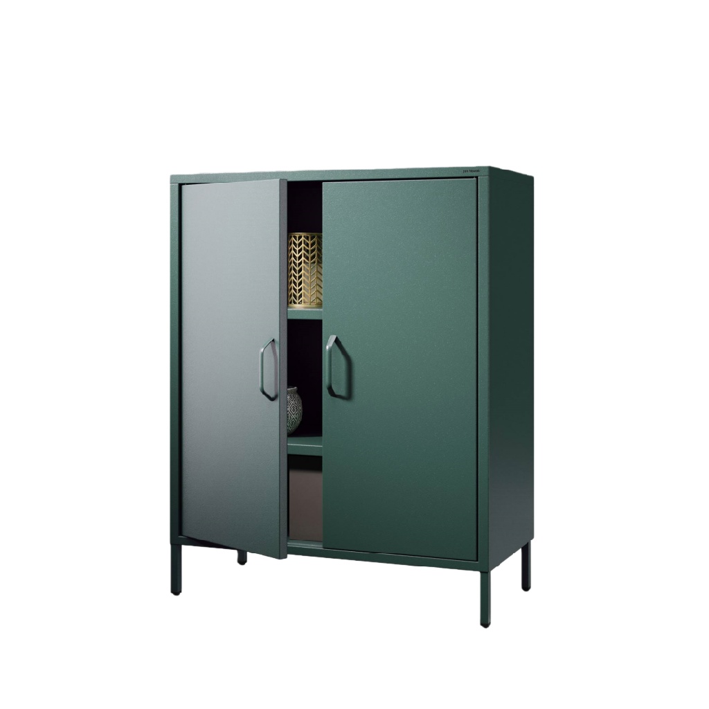 Armoire métallique vert foncé à deux portes — design industriel moderne