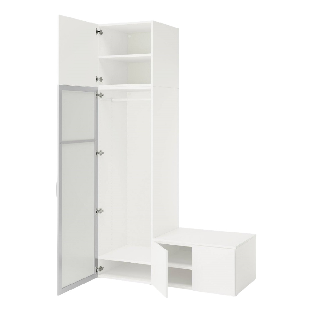 Armoire d’entrée blanche avec compartiments et banc intégré 100×45×200 cm