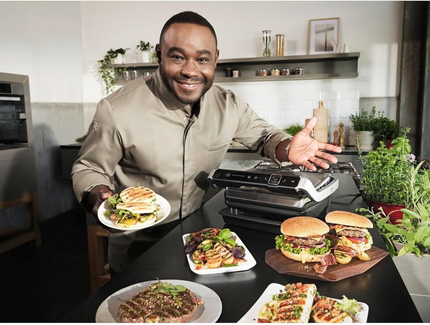 Tefal OptiGrill Elite Kontaktgrill, 12 Programme, Digitales Display mit Garstufenanzeige, Abnehmbare Platten, Elektrogrill, Edelstahl, GC750D16