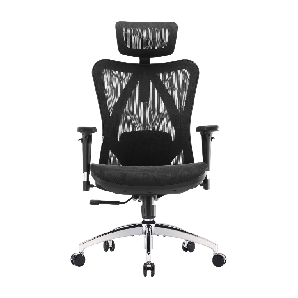 Chaise de bureau ergonomique en maille noire avec appui-tête et soutien lombaire réglables