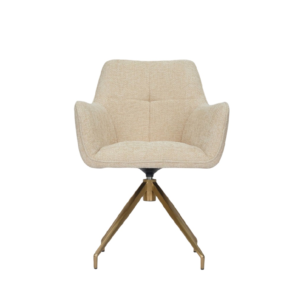 Chaise pivotante en tissu avec pieds métalliques dorés