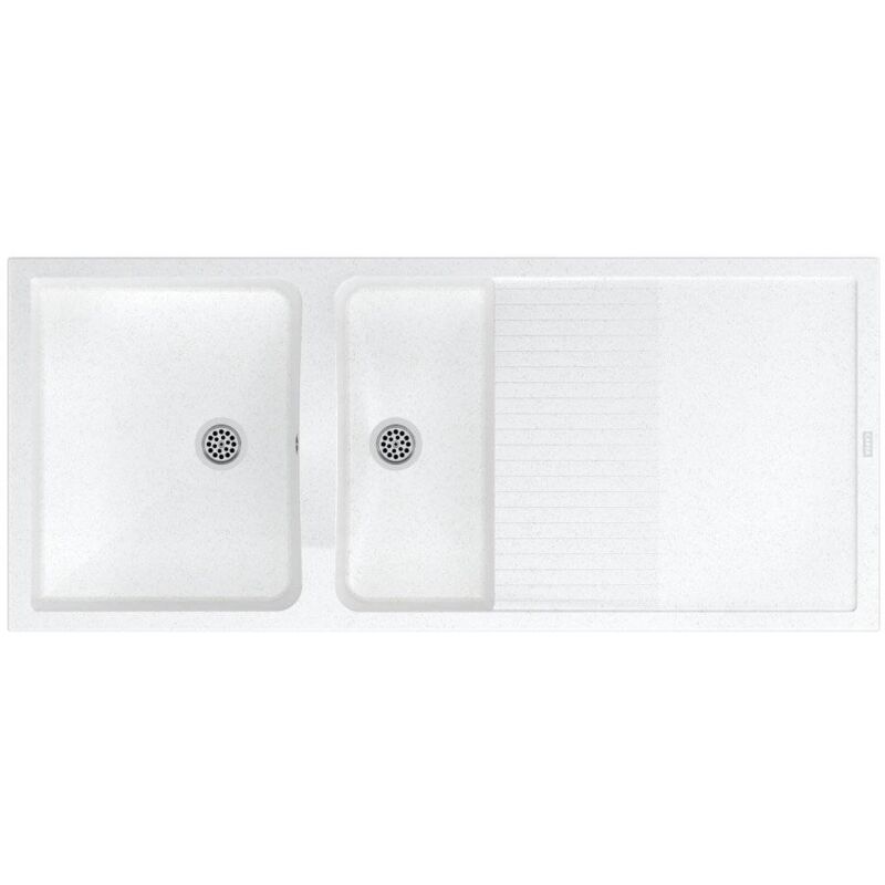 CAREA - Meuble 140 gris avec tiroir + évier blanc