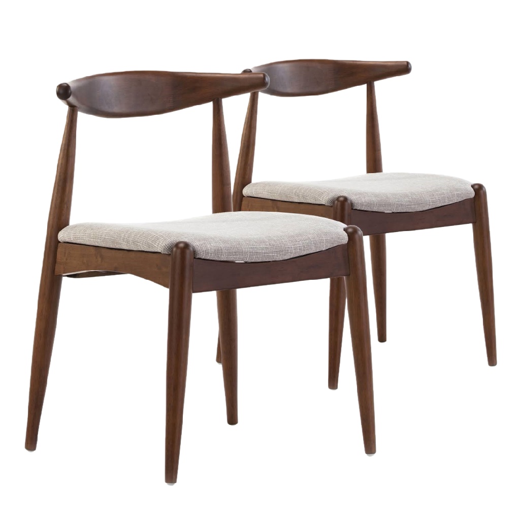 Lot de 2 chaises de salle à manger en bois massif et tissu beige, style scandinave