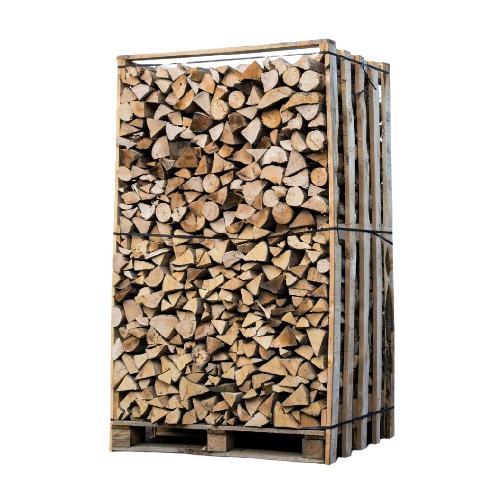 Bois de chauffage fendu sur palette 2 m³ – bûches rangées double hauteur