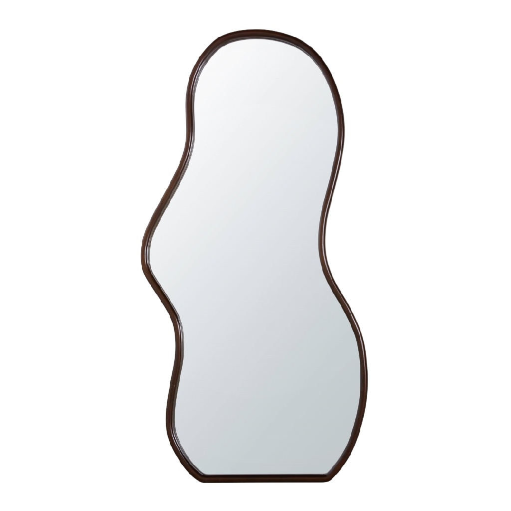Grand miroir organique marron foncé, cadre ondulé design moderne, 170 × 75 cm