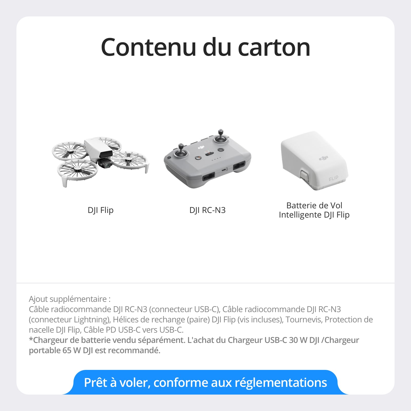 DJI Flip, Drone Caméra 4K UHD pour adultes, < 249 g, Stabilisation de la Nacelle à 3 axes, Transmission vidéo sur 13 km, Décollage palmaire, Retour au