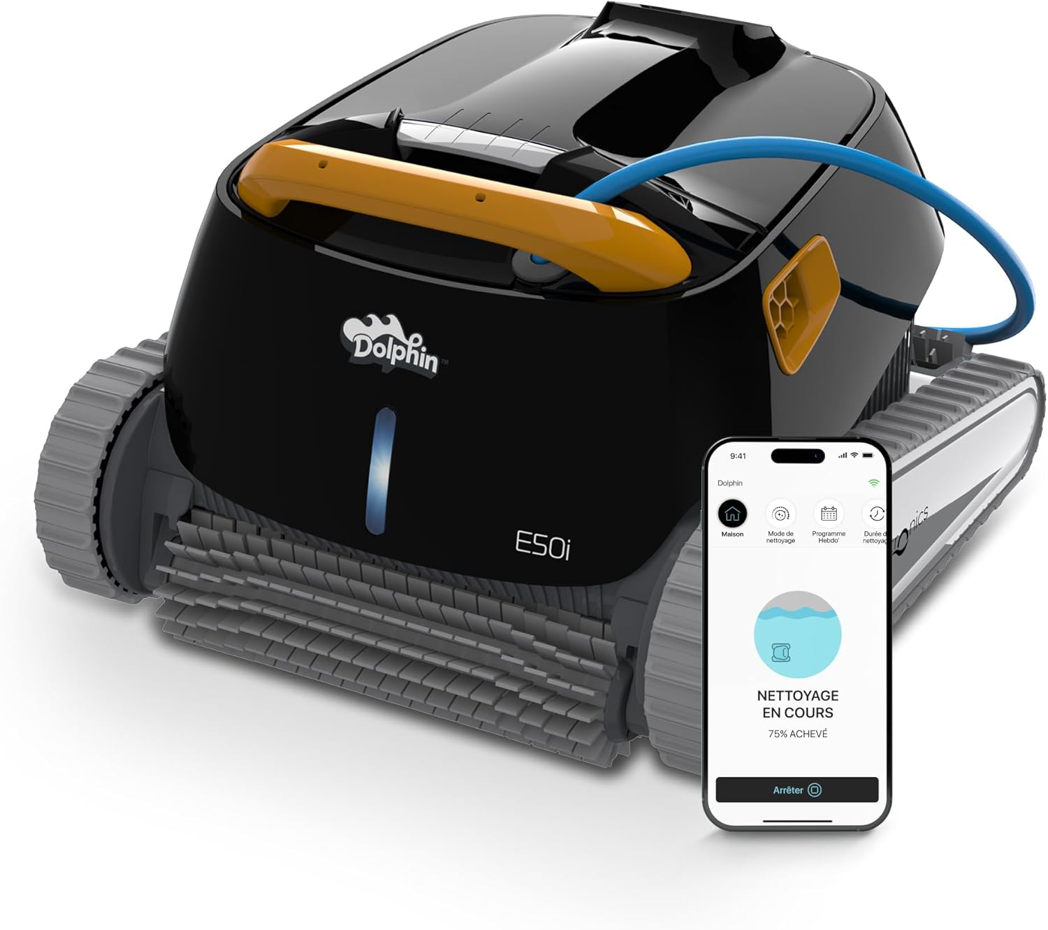 Dolphin E50i Robot Nettoyeur électrique avec Fil pour Piscine Hors-Sol Jusqu’à 15 m - Nettoyage Fond, parois et Ligne d'eau - Connectivité avec app