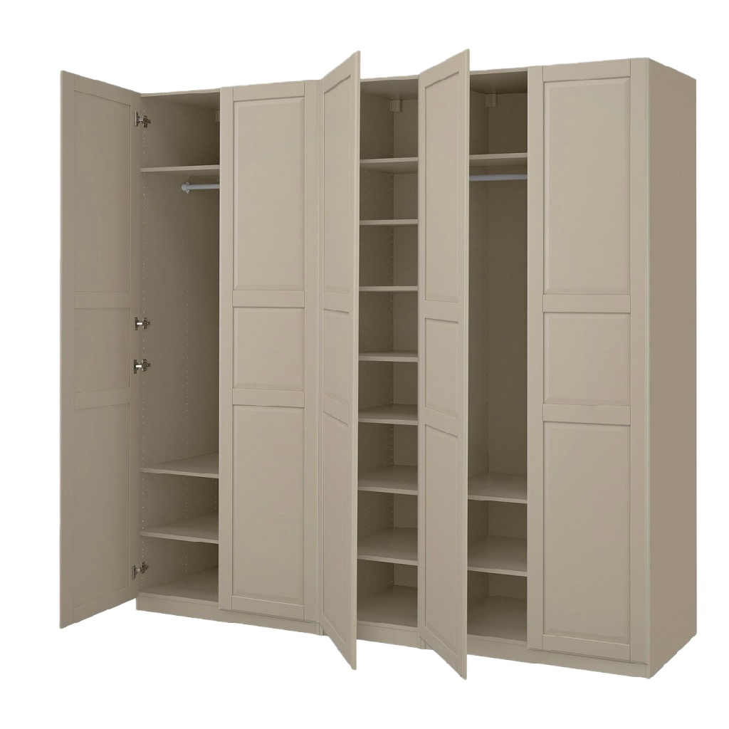 Armoire à 4 Portes avec Étagères et Barre de Suspension - Design Élégant, Couleur Beige