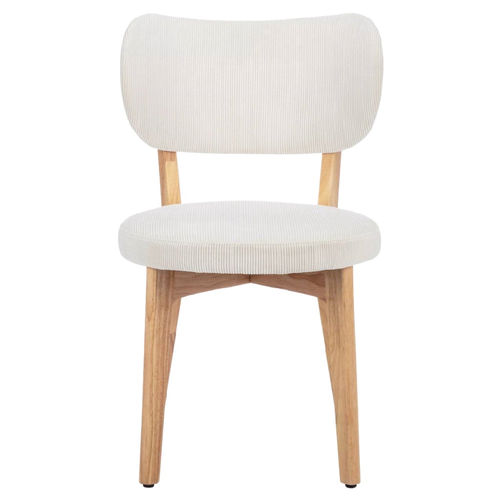 Chaise en tissu côtelé beige avec pieds en bois clair – Style scandinave