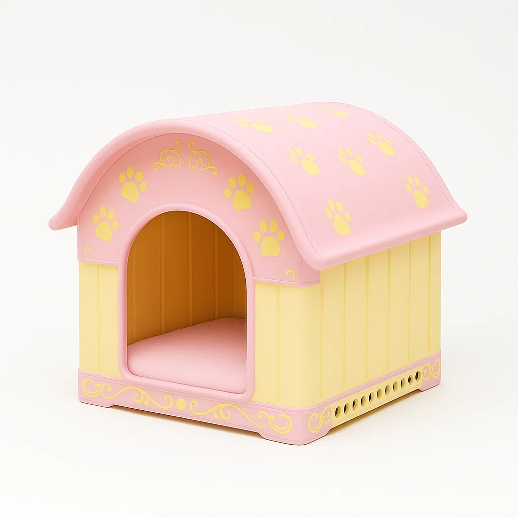 Niche pour chien en plastique rose et jaune 60x50x55 cm