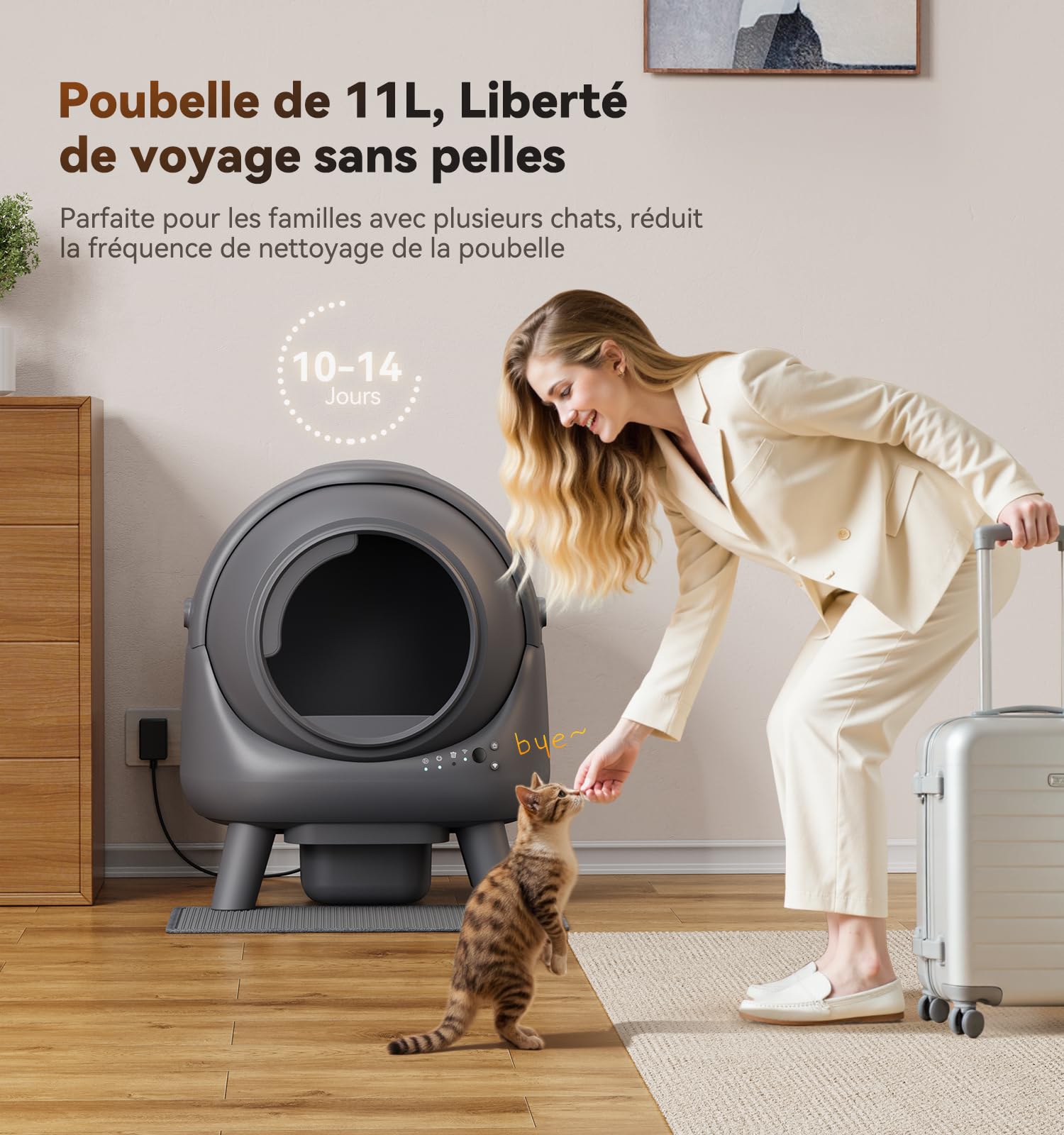 Litiere Chat Autonettoyante FEELNEEDY, Bac à Litière Automatique, Anti-Fuites/Anti-Pincement/Triple Anti-Odeur/Secure/Contrôle APP/Nettoyage Facile, C