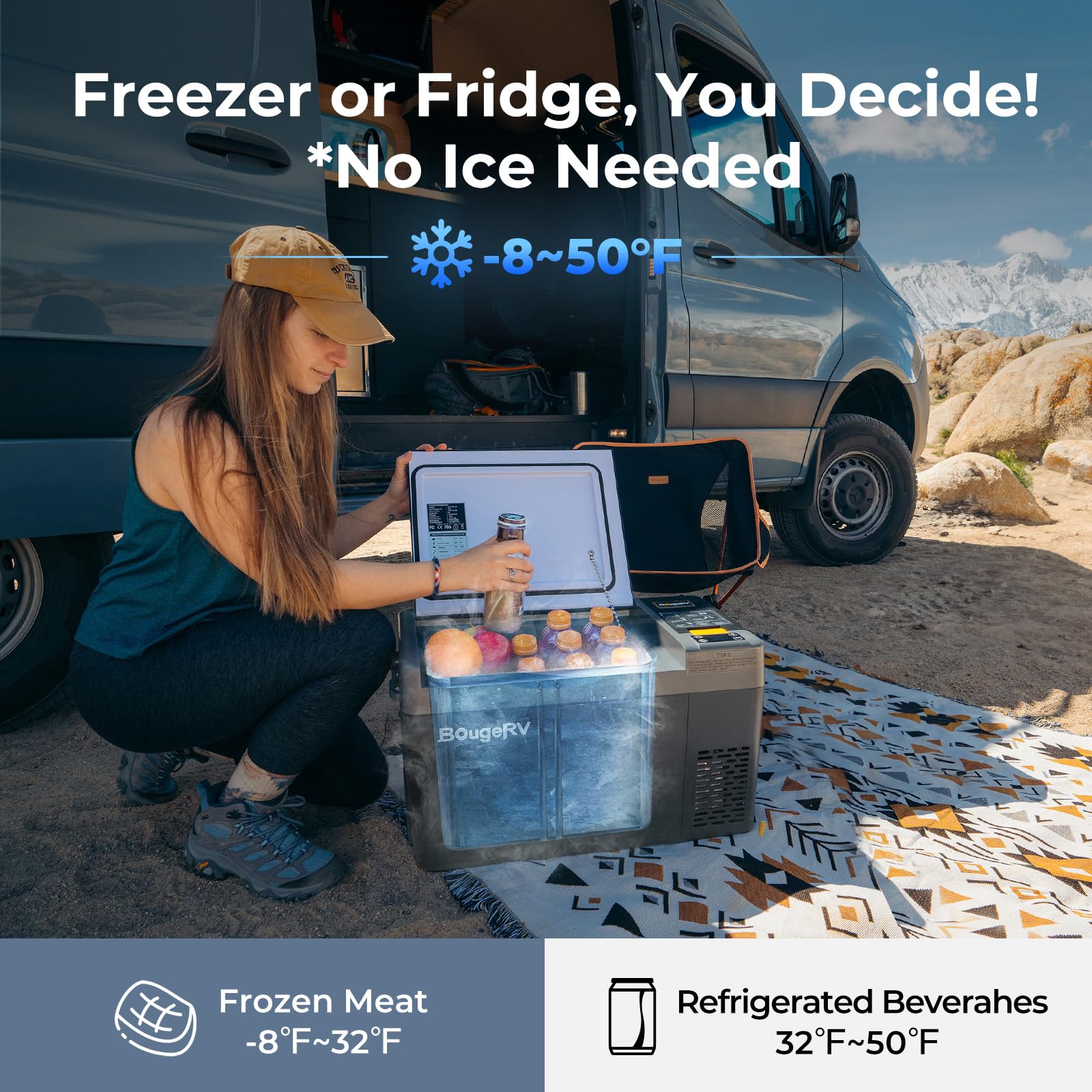 BougeRV CRPRO Glacière à Compression, Frigo Voiture 20 litres(-22°C~10°C), 12/24V DC &110-240V AC Glaciere Voiture, Frigo Compression 12v, pour voiture, camping, voyage