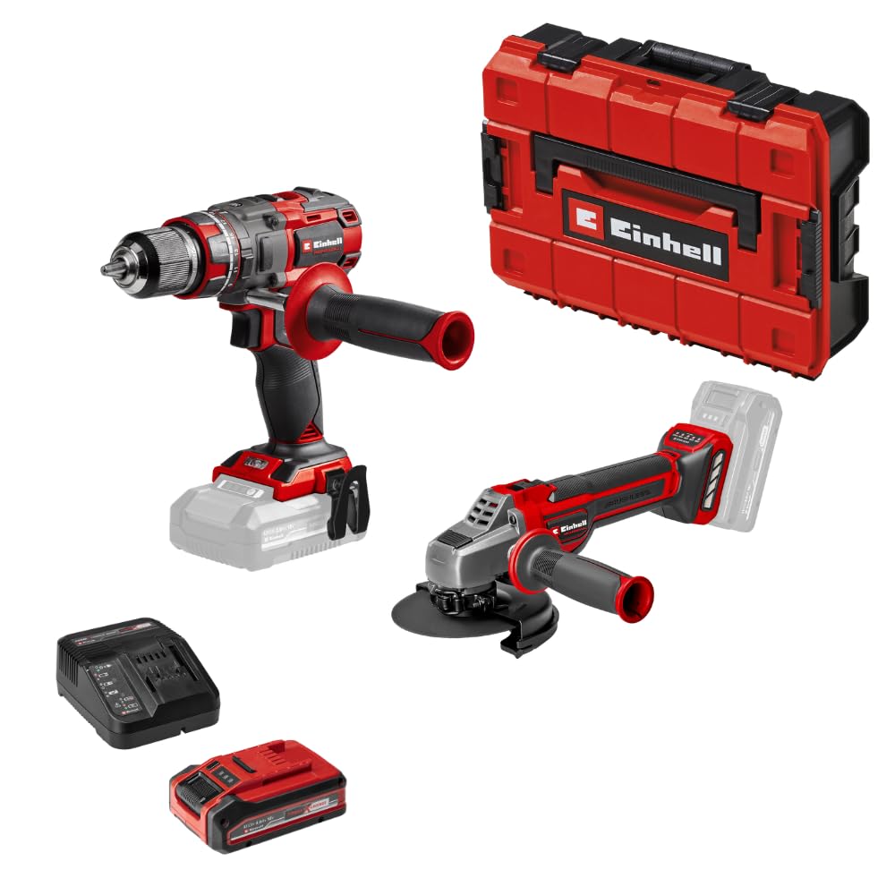Einhell Professional Pack 2 machines sans fil BL - Power X-Change (Meuleuse d'angle AXXIO 18/125 CE Q, Perceuse percussion TP-CD 18/80 Li-i BL) + Twin