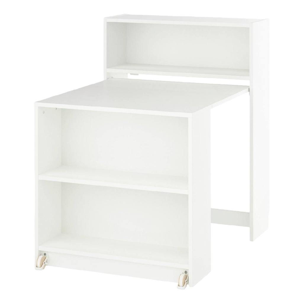 Bureau compact blanc avec étagères intégrées et roulettes – 90 x 45 x 100 cm