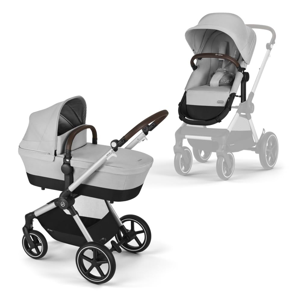 CYBEX Gold Kinderwagen EOS Lux 2-in-1 mit Babyschale Aton B2 i-Size und Babyschalen-Adapter, Reisesystem, Ab Geburt bis 22 kg (ca. 4 Jahre), Moon Black (Schwarz)