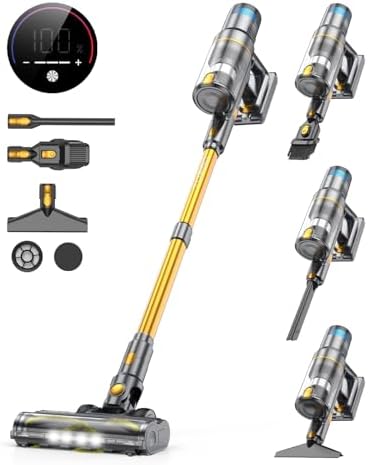 aonus A9S Aspirateur Balai sans Fil 45Kpa/580W/70Mins, Aspirateur sans Fil Puissant, Écrans Tactiles, Aspirateur Balai Autoportant avec Brosse Anti enchevêtrement pour Tapis/Sols Durs/Poils d'animaux : Cuisine et Maison