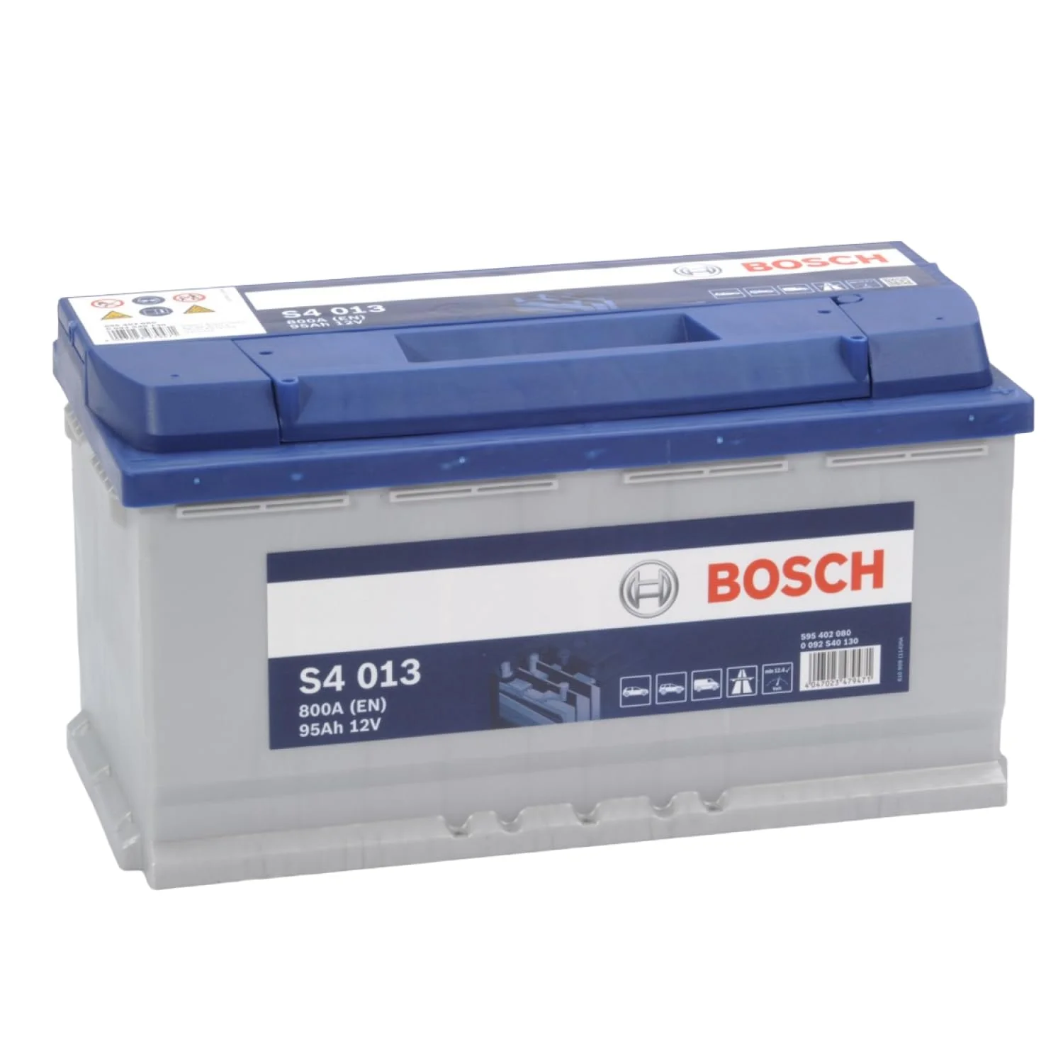 Bosch S4 013 Batterie Auto 95 A/h - 800 A - Batterie 12 V, Plomb-acide pour Véhicules sans Système Start/Stop, Polarité Gauche (-) Droite (+), 354 x 175 x 190 mm