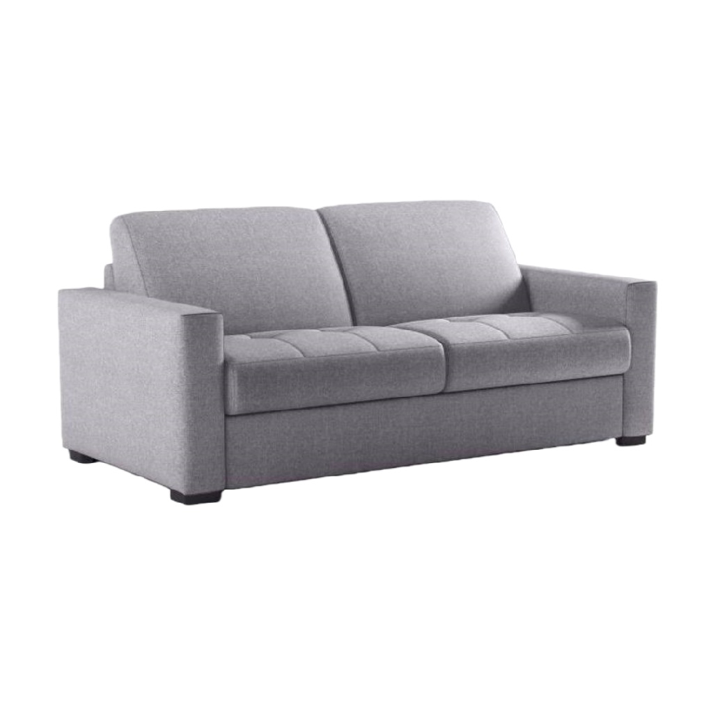 Canapé-lit 3 places en tissu gris clair avec assise capitonnée
