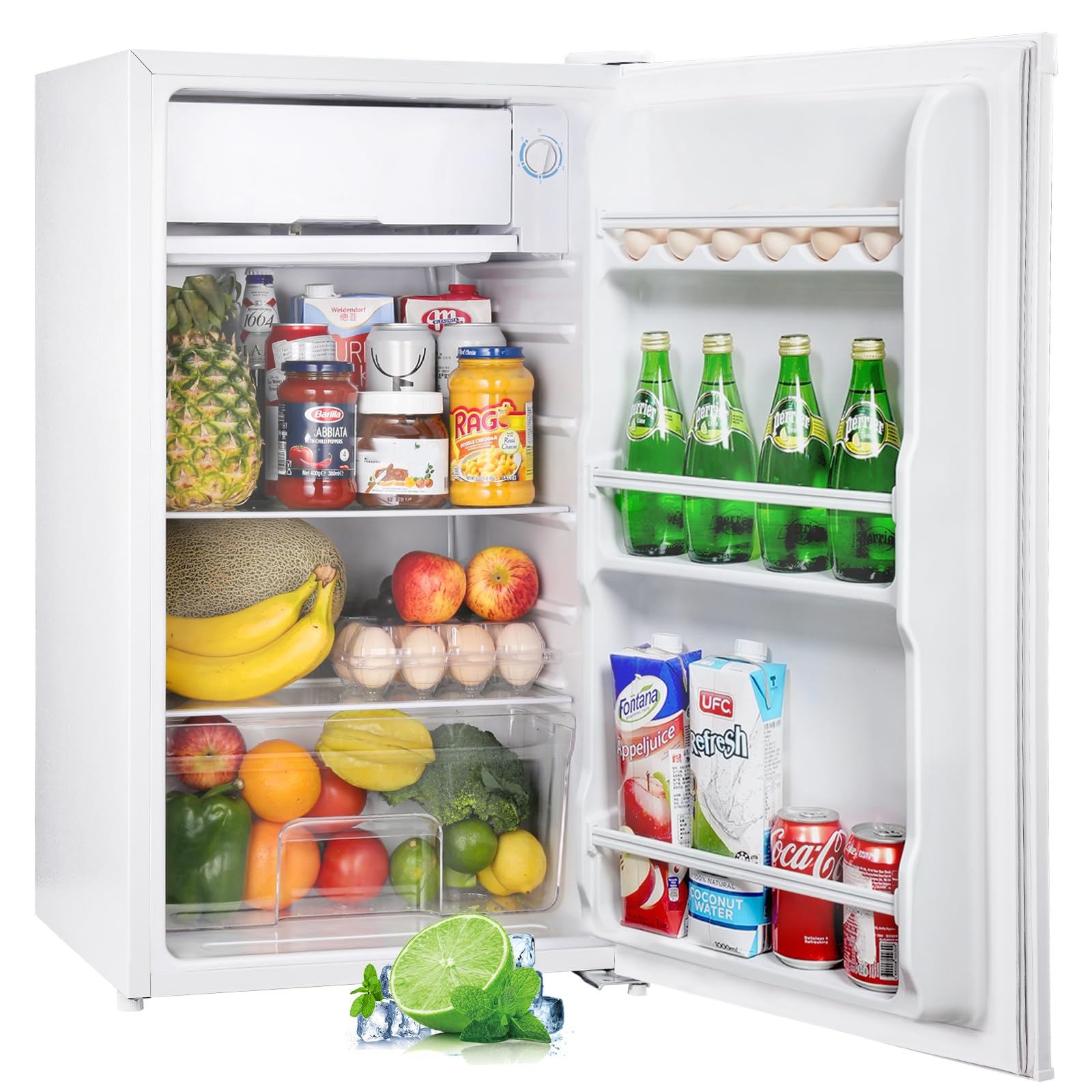 Upstreman Petit Frigo avec Congélateur de 91L, Bac à Légumes, Thermostat Réglable, Silencieux, Petit Frigo de Bureau, Porte Réversible, Réfrigérateur