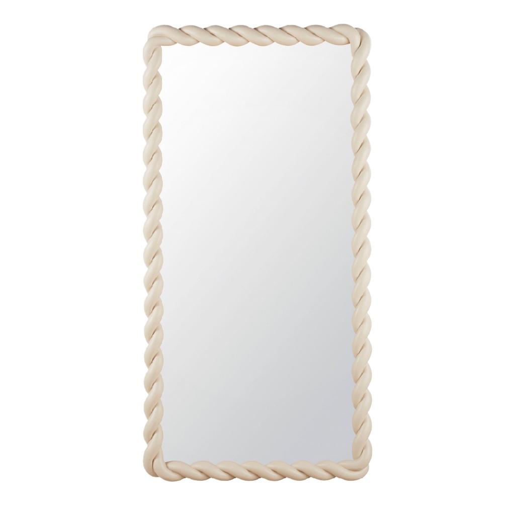 Grand miroir mural à cadre torsadé crème, style moderne nordique, 170 × 80 cm