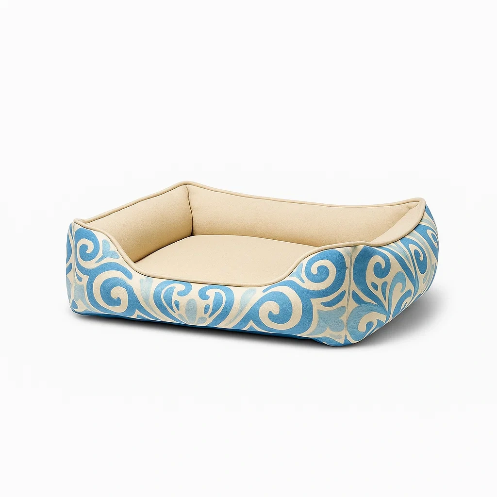 Coussin pour chien en polyester beige et bleu avec coussin rembourré