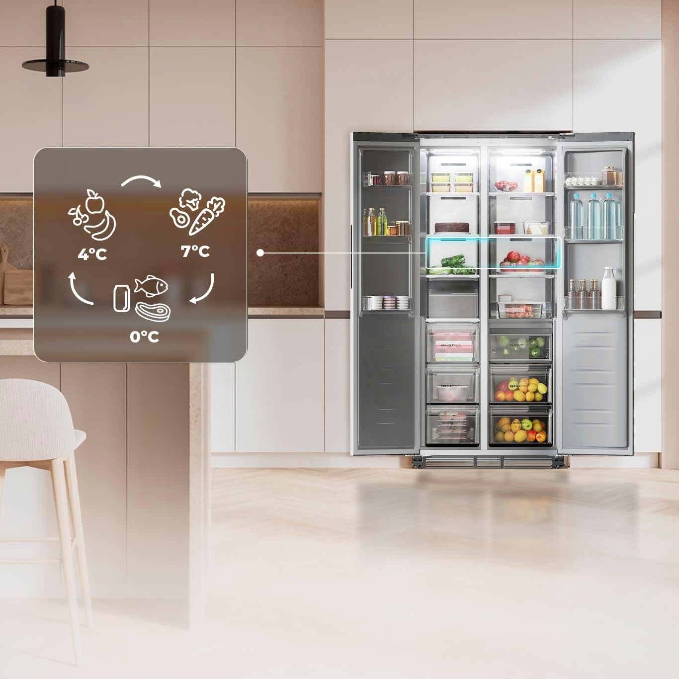 Cecotec Réfrigérateur américain Bolero CoolMarket SBS 436 SBI Inox E. Réfrigérateur américain inox, 436L, Total No Frost, Inverter Plus, MultiAirFlow,