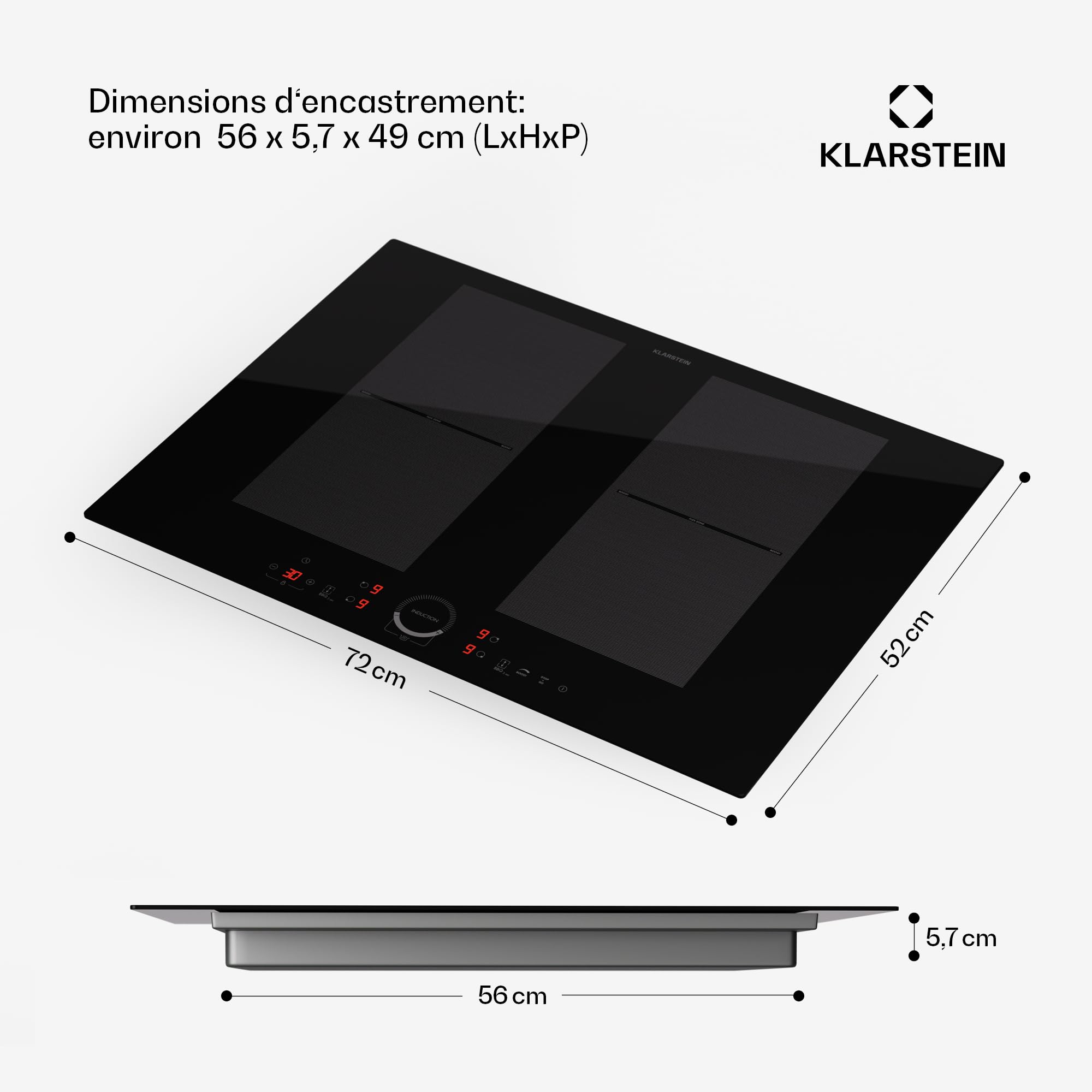 Klarstein Table de cuisson électrique induction encastrée 7000W 4 feux ThermoBoost