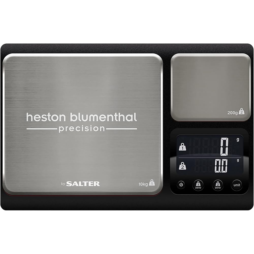 Heston Blumenthal By Salter 1049A HBBKDR Balance Cuisine de Précision à Double Plateforme, Pèse Aliment avec Capacité 10KG et Plate-forme Petite pour Incréments de 0.1g, Mesures Liquides, Noir : Bricolage