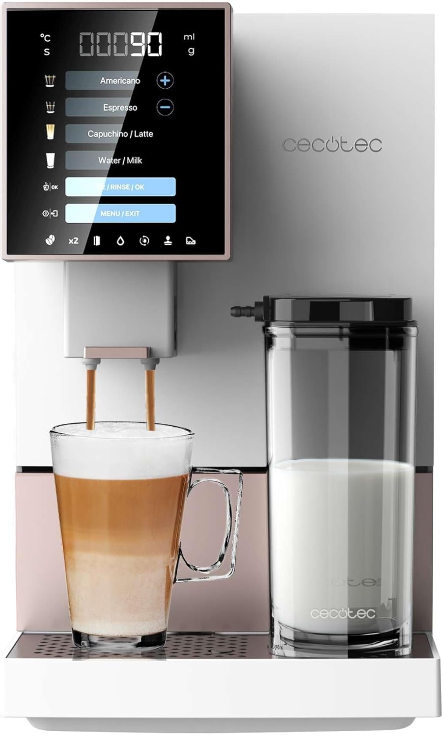 Cecotec Machine à Café Superautomatique Cremmaet Compactccino Black Silver, 19 bars, Réservoir à lait, Système Thermoblock, 5 niveaux de mouture, Réservoir à café 150g