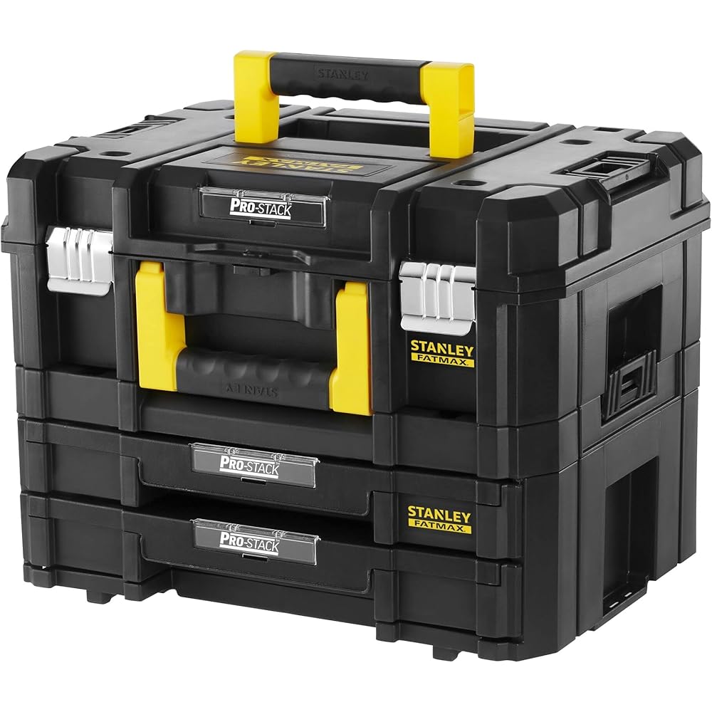 Stanley FMST1-71981 Kit 2 Mallettes Modulable Tstak/Pro-Stack Gamme FATMAX - 21.5L - Corps en Polypropylène - Larges Attaches Métalliques Anti-Corrosion - Cadenassable : Bricolage