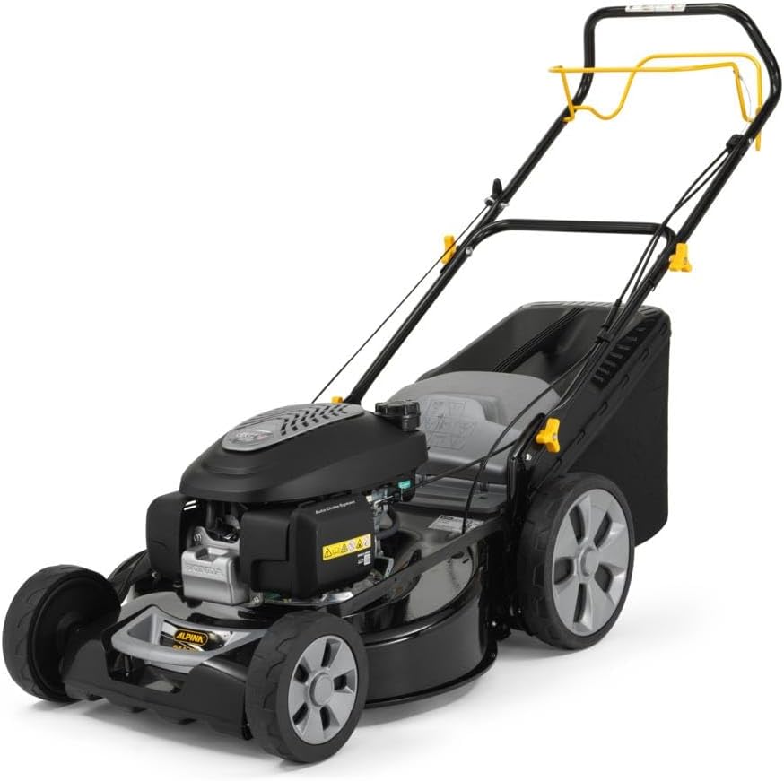 Alpina Tondeuse Thermique AL5 51 SHQ, Largeur de Coupe 51 cm, Moteur 166 CC (3300 W) à Traction arrière, Jusqu'à 1800 m², Sac de récolte 60L, Hauteur de Coupe réglable en 6 Positions