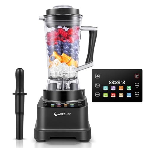 AMZCHEF 8 EN 1 Blender avec 8 Menus Préréglés et 10 Vitesses | Auto IQ Blender Mixeur 2000W avec Écran Tactile LCD | 2L Mixer Blender Pour Smoothies, Broyage, Glace Pilée, Purée, Sauce | Noir : Cuisine et Maison